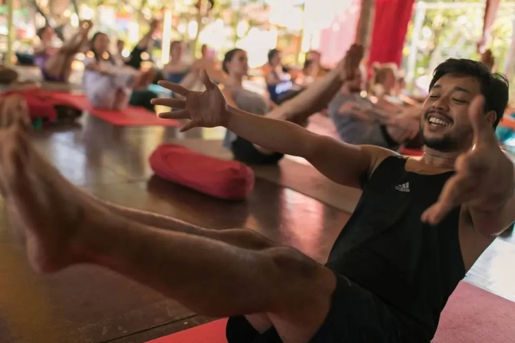 Vinyasa flow class during yoga teacher training